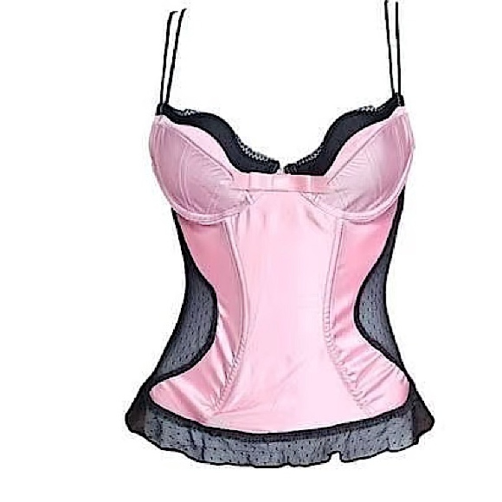 Victoria’s Secret Pretty Little Things Boned Ruffle  Coquette Satin Corset Y2K